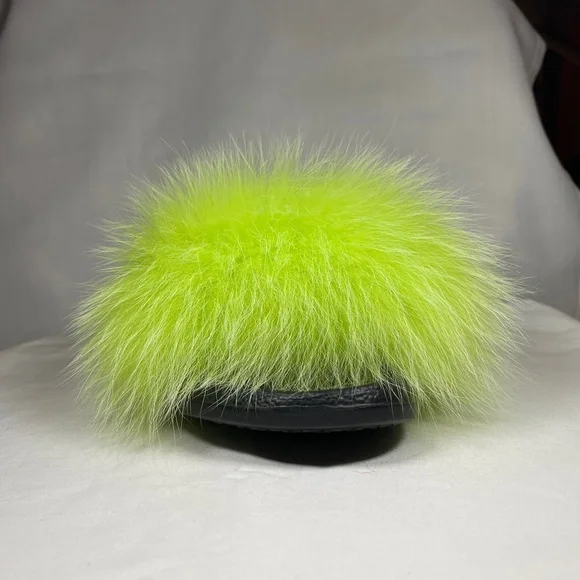 Real Fur Slippers / Green - Picture 2 of 4